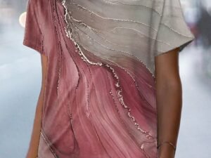 Women's T shirt Tee Pink Red Blue Graphic Print Short Sleeve Daily Weekend Basic V Neck Regular Abstract Painting S
