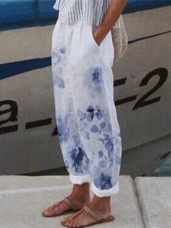 Women's Linen Pants Capri shorts Cotton And Linen White Pink Red Mid Waist Streetwear Casual Comfort Vacation Casual Daily Weekend Pocket Print Micro-elastic Long Comfort Floral S M L XL 2XL